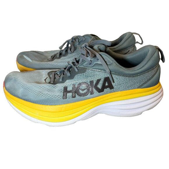 Hoka Bondi 8 Shoes Mens 13 Medium D Blue Yellow Sneakers 1123202 GBMS Cushion - Picture 1 of 8